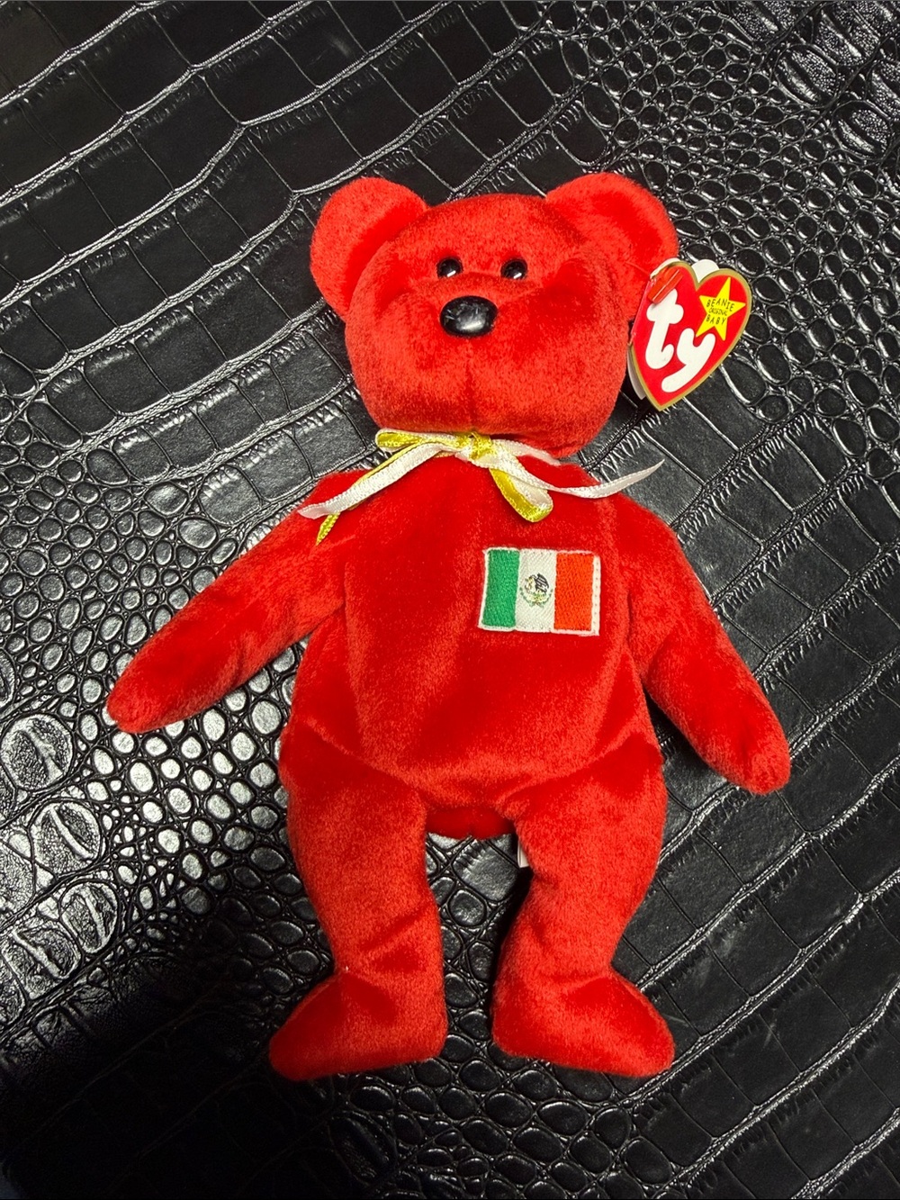 Ty Red Plush Bear with Mexico Flag Patch (OSITO)